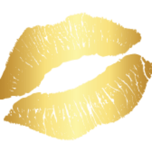 Gold-colored silhouette of stylized lips slightly parted, set against a transparent background. Image by Rya Eisma of Shamelessly Sexy Boudoir Photography, Las Vegas, NV